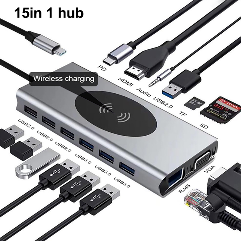 새로운 도킹 스테이션 USB 유형 C 허브 HDMI 호환 어댑터 OTG Vga RJ45 Lan 멀티 USB PD 3.0 USB-C MacBook Pro Air 용